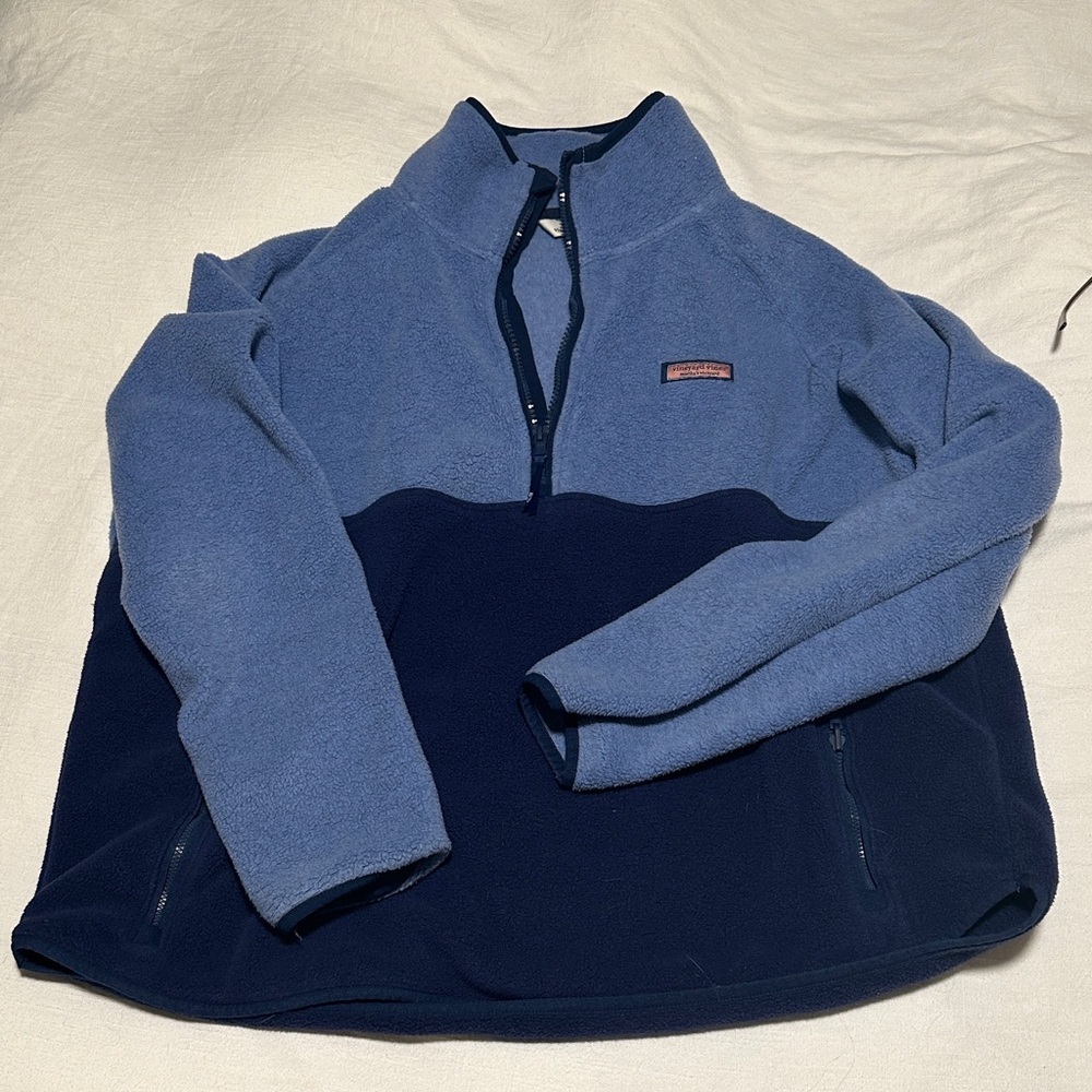 Vineyard Vines Light Blue and Navy Fleece Pullover